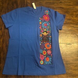 Head Blue Women's Tee with Colorful Embroidery